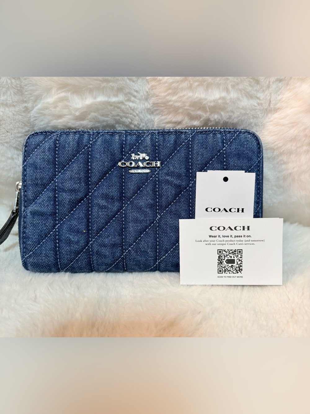 Coach Women's Medium ID Zip Wallet in quilted indigo denim